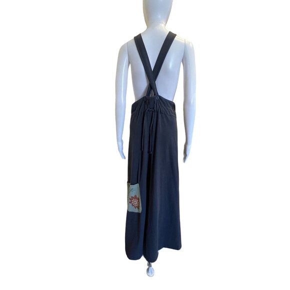 Vintage 90's boho cottage core patchwork dress maxi navy Medium pockets - Picture 6 of 11